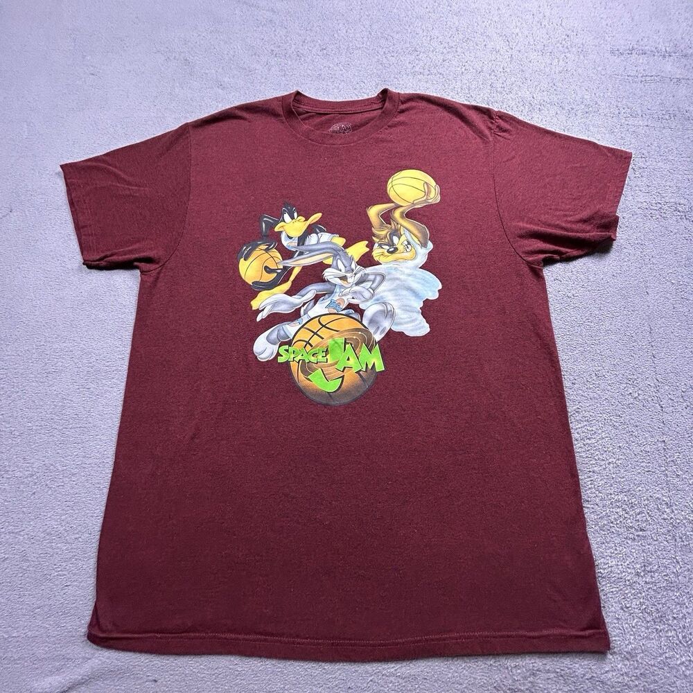Space Jam Graphic T-Shirt Mens XL Maroon Looney Tunes Bugs Bunny Tune Squad